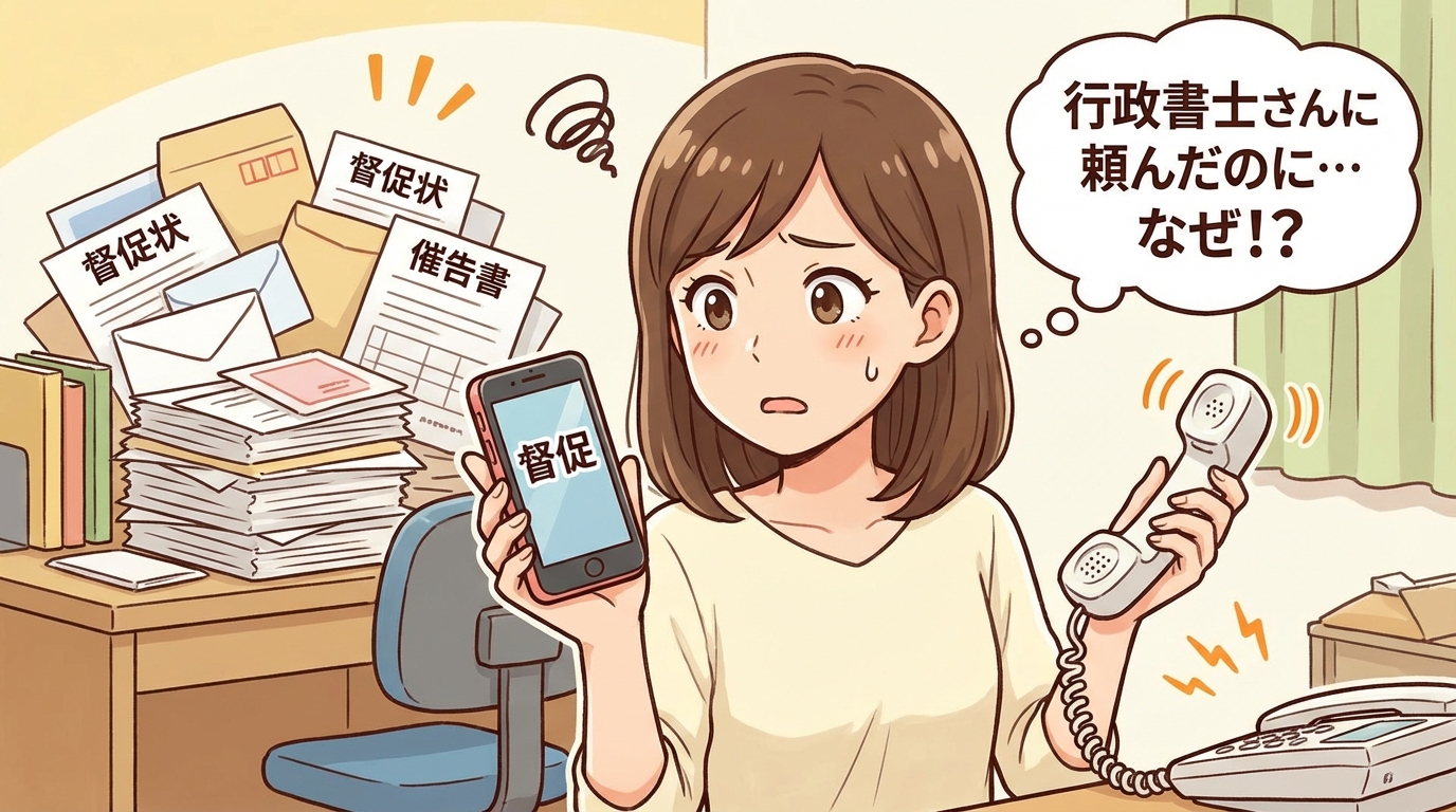 専門家に依頼したのに督促の電話が鳴り止まず困っている女性のイラスト