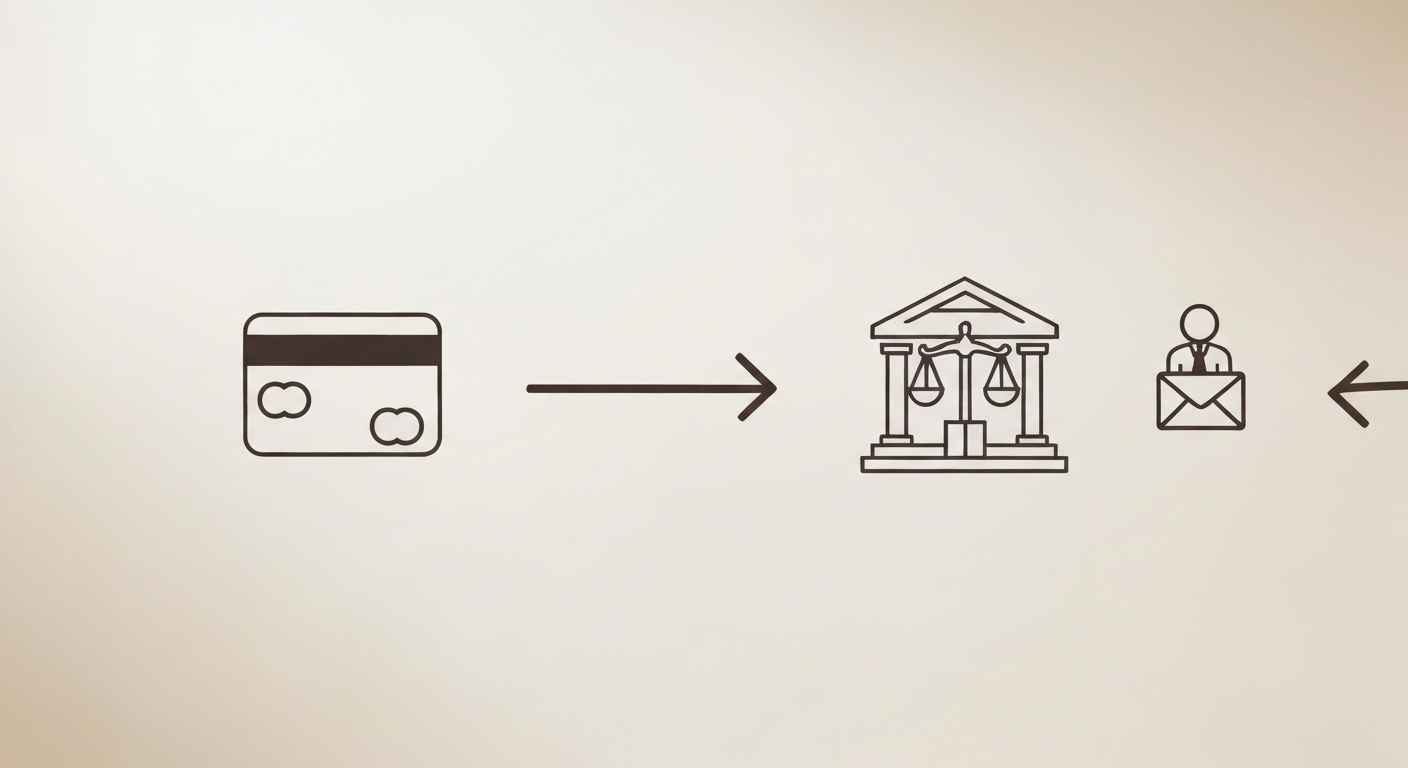 債権譲渡の仕組みを説明する図。元の債権会社から中央債権回収へ債権が移り、請求が届く流れを示している。