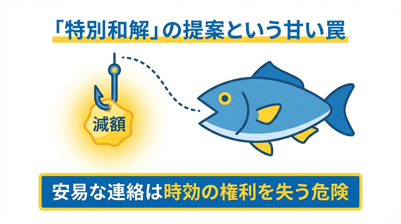 特別和解の提案は時効の権利を失わせる罠になりうることを示す図解。